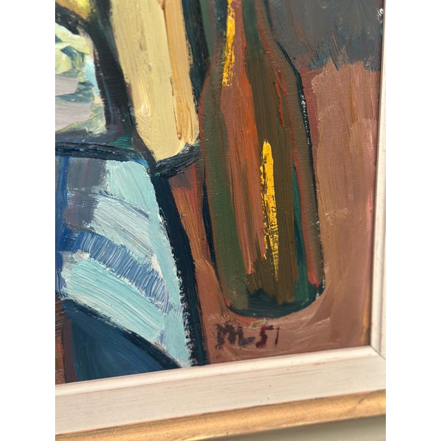 Martin Lindberg, Still Life with Jug and Bottles, 1951, Oil Painting on Panel, Framed For Sale - Image 8 of 18
