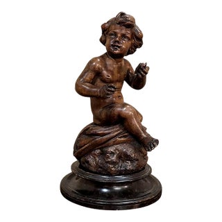 18th Century Hand Carved Wood Statue of a Young Boy For Sale