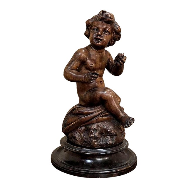 18th Century Hand Carved Wood Statue of a Young Boy For Sale