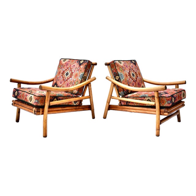 1960s Attributed Ficks Reed Bamboo Pagoda Rattan Lounge Chairs For Sale
