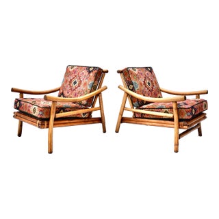 1960s Ficks Reed Pagoda Lounge Chairs Set With Custom Cushions For Sale