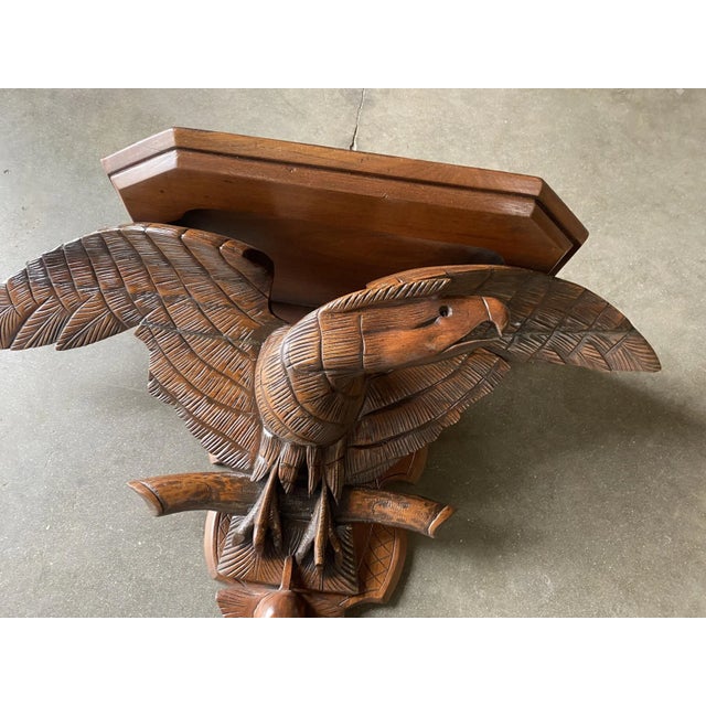 Wood Late 19th Century Victorian Hand Carved Oak American War Eagle Wall Shelf Sconce For Sale - Image 7 of 10