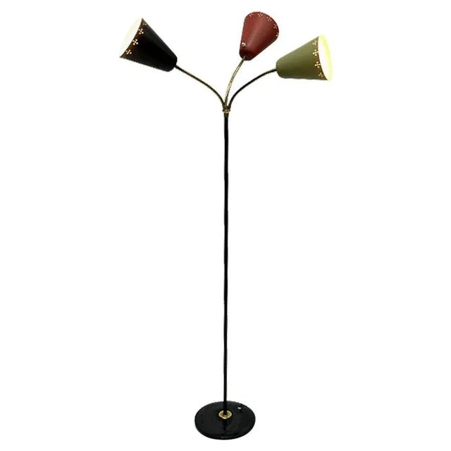 3-Arm Floor Lamp with Pierced Metal Matte Shades, 1960s For Sale - Image 12 of 12