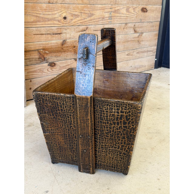 Antique Wabi-Sabi Crackle Painted Grain Rice Bucket For Sale In Naples, FL - Image 6 of 11
