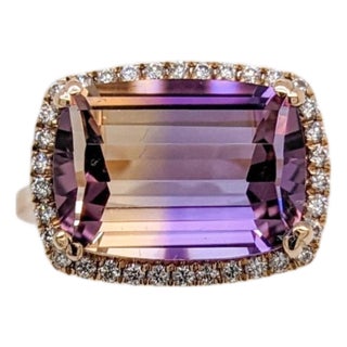 6.38ct, 14x10mm Ametrine Ring With Earth Mined Diamonds in Solid 14k Gold, Size 6.75 For Sale