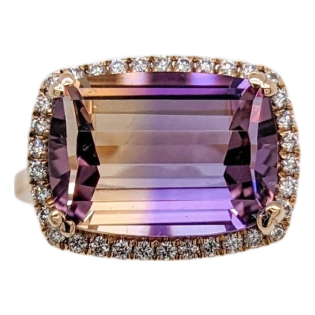 6.38ct, 14x10mm Ametrine Ring With Earth Mined Diamonds in Solid 14k Gold, Size 6.75 For Sale