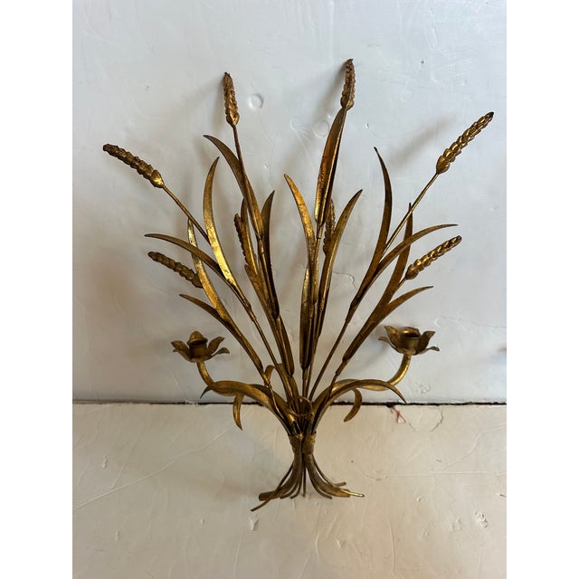 Metal Vintage Gilded Tole Candle Sconces For Sale - Image 7 of 8