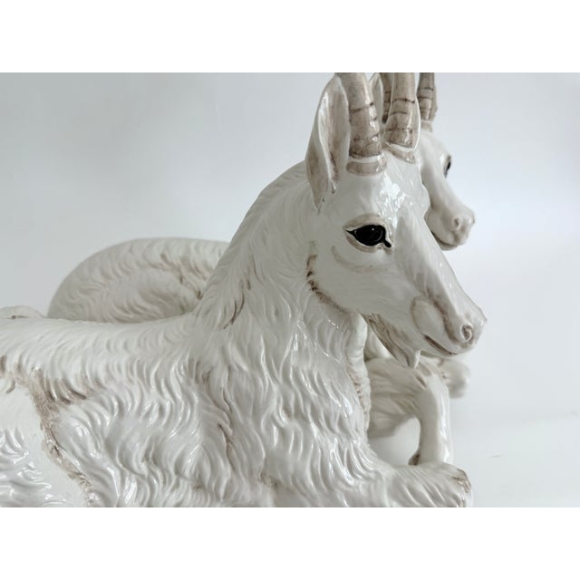 White Mid-Century Italian Ronzan Ceramic Double Mountain Goat Sculpture For Sale - Image 8 of 9