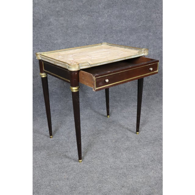 1930s Fine Quality French Directoire Breche Marble Top Brass Gallery End Table For Sale - Image 5 of 12