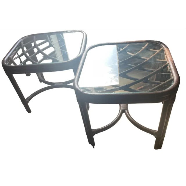 Mid-Century Modern 1940s Bent Bamboo Glass Top End Tables - a Pair For Sale - Image 3 of 5