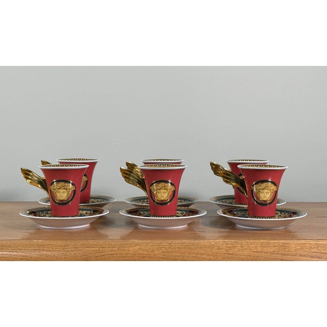 Early 21st Century Baroque Versace Medusa Red Espresso Cups and Saucers - Set of 6 For Sale - Image 5 of 16