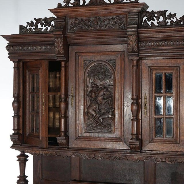 Antique Renaissance Revival Figural Carved Knight & Horse Oak Hunt Board c1890 Measures - 102.5" x 58" x 22"