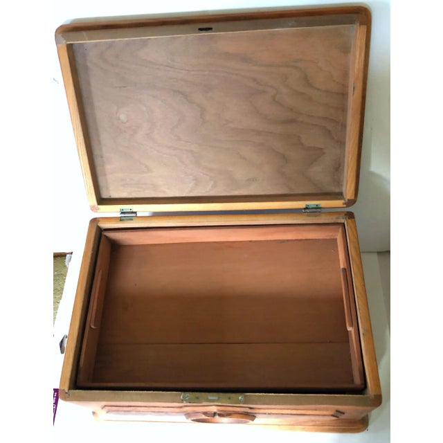 Cabin Handmade Redwood Box With Medallion For Sale - Image 3 of 10