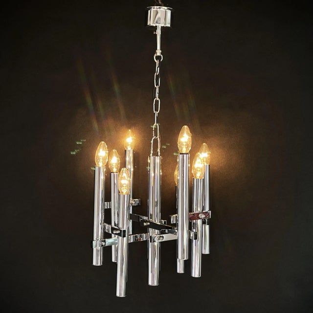 Silver Chrome Ceiling Lamp attributed to Gaetano Sciolari for Boulanger, 1970s For Sale - Image 8 of 10