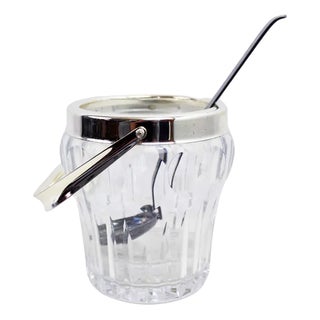 Crystal and Silver-Plated Ice Bucket with Spoon, 1970s, Set of 2 For Sale