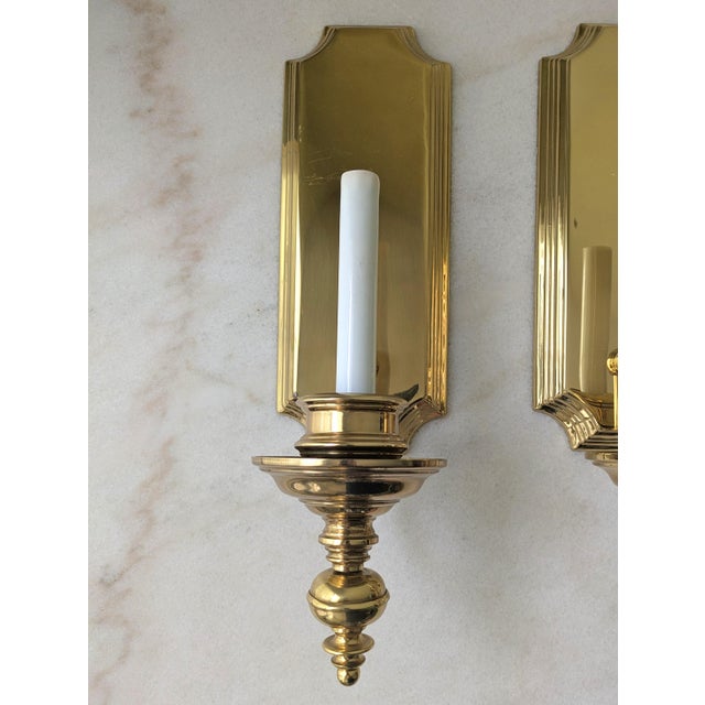Vintage Polished Brass Electric Candlestick Wall Sconces, a Pair For Sale - Image 4 of 7