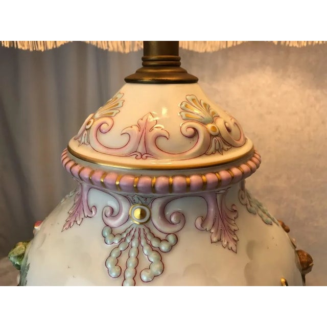 Capodimonte Italian Capodimonte Porcelain Lamp • Sculpted Mythological Figures • Victorian‑Style Shade For Sale - Image 4 of 12