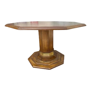 Vintage Octagonal Oak Pedestal Game Table or Dining Table - Late 20th Century Made in the United States