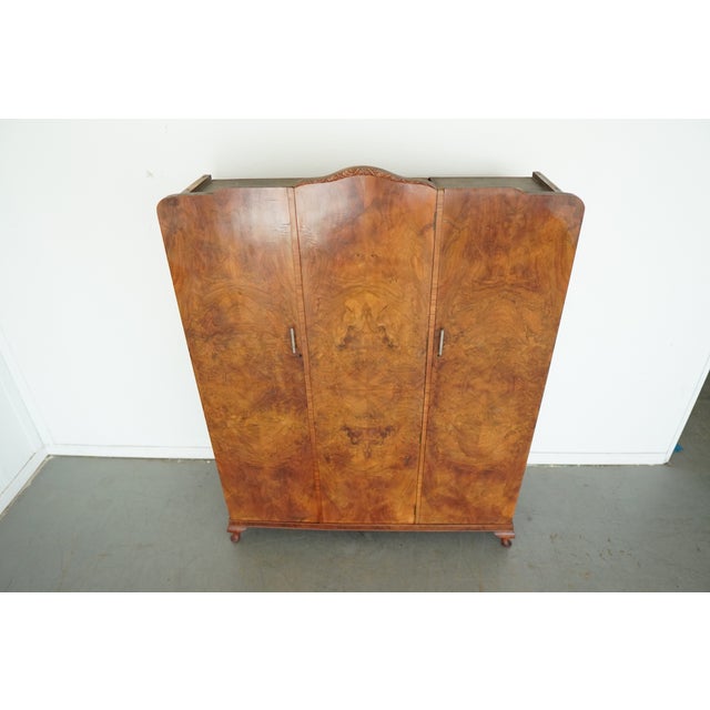 Art Deco Antique Wylie & Lochhead Glasgow Burl Walnut Armoire Wardrobe For Sale - Image 3 of 18