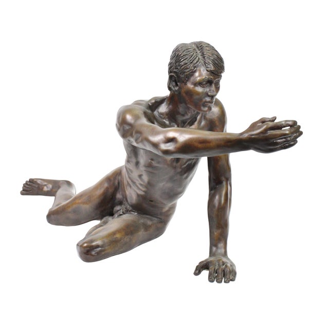 Large Vintage Nude Male Bronze Sculpture by Donald Claude Noel For Sale - Image 9 of 16