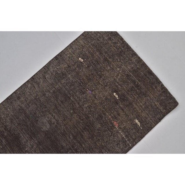 Charcoal Authentic Vintage Turkish Runner, Dark Charcoal Minimalist Wool Textile For Sale - Image 8 of 10