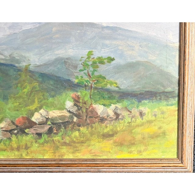 American Early Oil Landscape Painting - Mount Monandack Rising Above a Stone Wall For Sale - Image 3 of 7