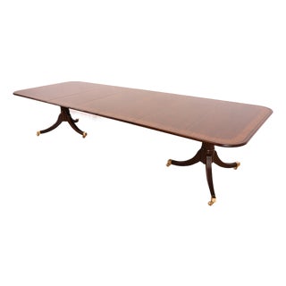 Baker Furniture Stately Homes Georgian Banded Mahogany Double Pedestal Extension Dining Table | Newly Refinished For Sale