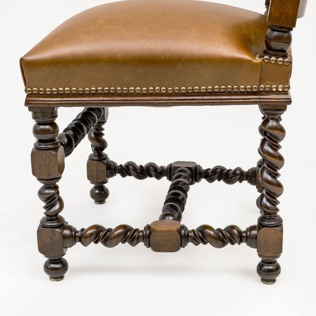 Antique Italian Neo-Renaissance Walnut and Leather Dining Chairs, 1890, Set of 6 For Sale - Image 13 of 14