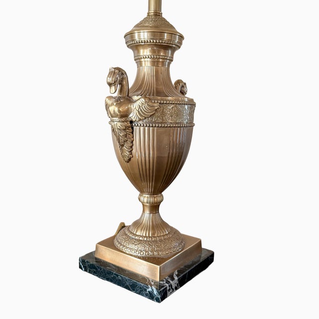 Neoclassical 1980s Frederick Cooper Brass Swan Motif Table Lamps, Neoclassical Style (No Shades) - a Pair For Sale - Image 3 of 10