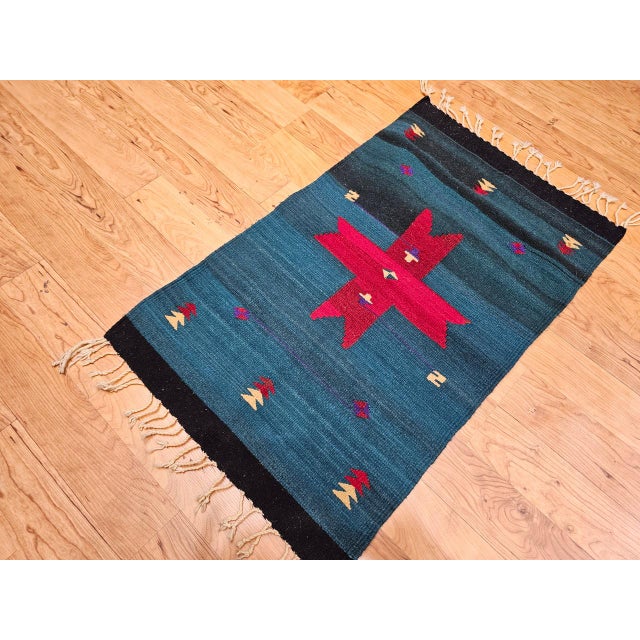 American Vintage American Southwestern Kilim Rug, Handwoven Wool, Geometric Pattern, 2x3 For Sale - Image 3 of 5