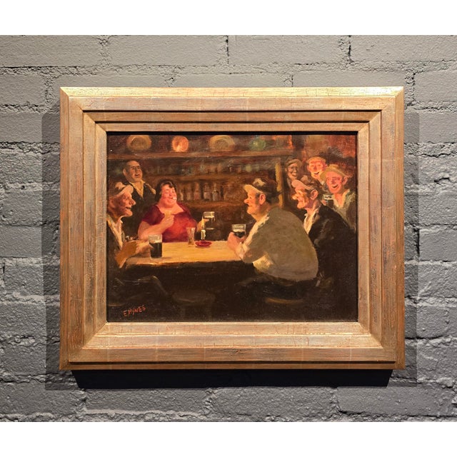 English Edward Sylvester Hynes -an Evening at the Pub W/ Friends -c.1930s Oil Painting For Sale - Image 3 of 10