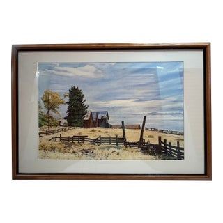 "Three Barns" Watercolor by Larry Jacox 2005 For Sale