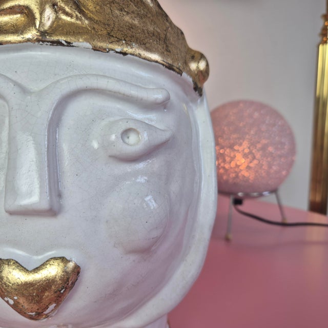 Handcrafted Italian Ceramic Planter in the Form of a Queens Head with Gilded Crown, 1970s For Sale - Image 4 of 12