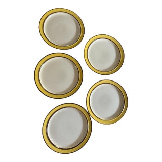 Vintage Rainbow Stoneware Citron 10.5 Inch Dinner Plates Yellow Brown Japan - Set of 5 For Sale