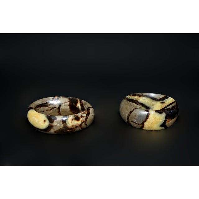 Abstract Septarian Bowls African Gemstone With Yellow Crystals Set of 2 For Sale - Image 3 of 12