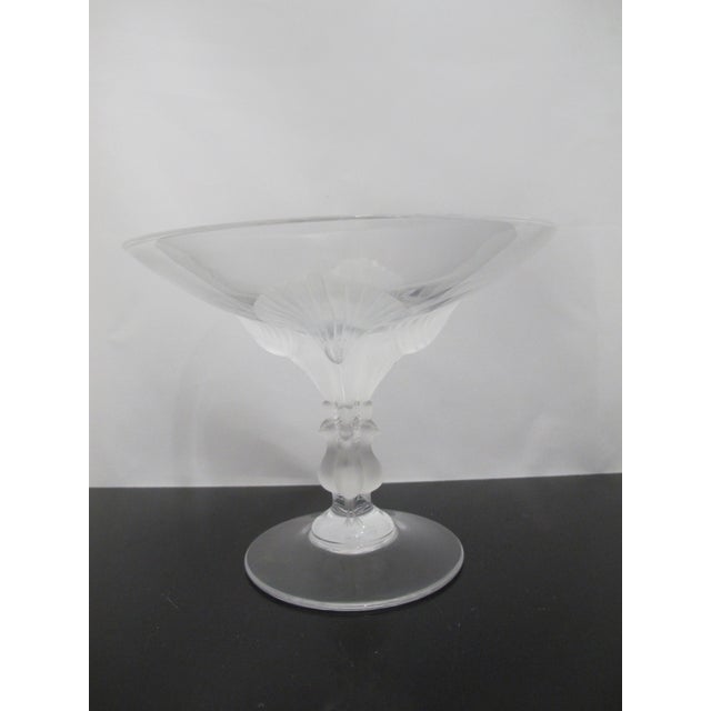Art Deco Lalique France Crystal Virginia Peacock Footed Compote Bowl Candy Dish 6 3/4" For Sale - Image 3 of 16