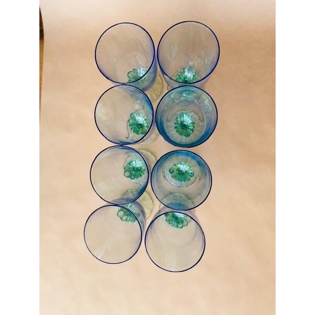 Mid 20th Century Vintage Italian Bormioli Rocco Bahia Blue & Green Goblets. Service for 8 - 24 Pieces + 1 (Water, Iced Tea, Champagne/Sherbet - 25 pcs For Sale - Image 5 of 14