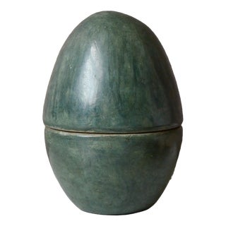 Brutalist Ceramic Egg-Shaped Covered Pot in Glazed Terracotta, 1970s For Sale