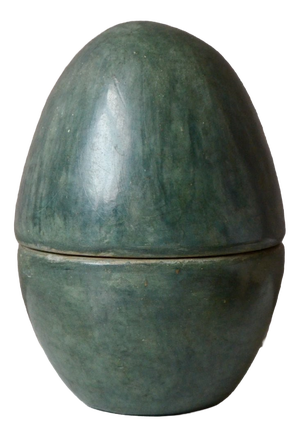 Brutalist Ceramic Egg-Shaped Covered Pot in Glazed Terracotta, 1970s