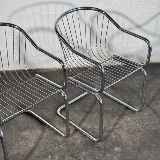 Metal Cantilever Dining Chairs in the style of Gastone Rinaldi, 1980s, Set of 4 For Sale - Image 7 of 12