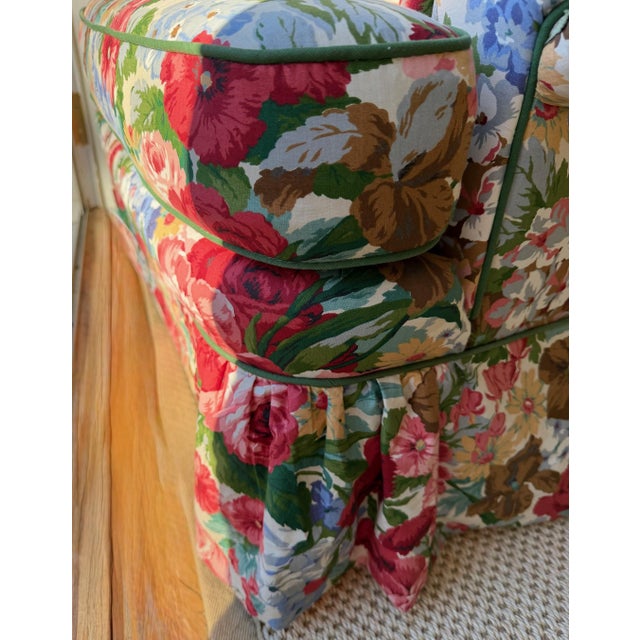Wood Custom Floral Upholstered Club Chair Attributed to Mario Buatta For Sale - Image 7 of 18