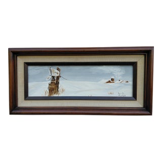 1980s Oil Painting - Mailbox in Snow Country Scene For Sale