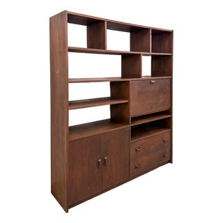 Vintage Walnut MCM Wall Unit Desk Storage Cabinet Mid Century Modern W/ Drawers For Sale