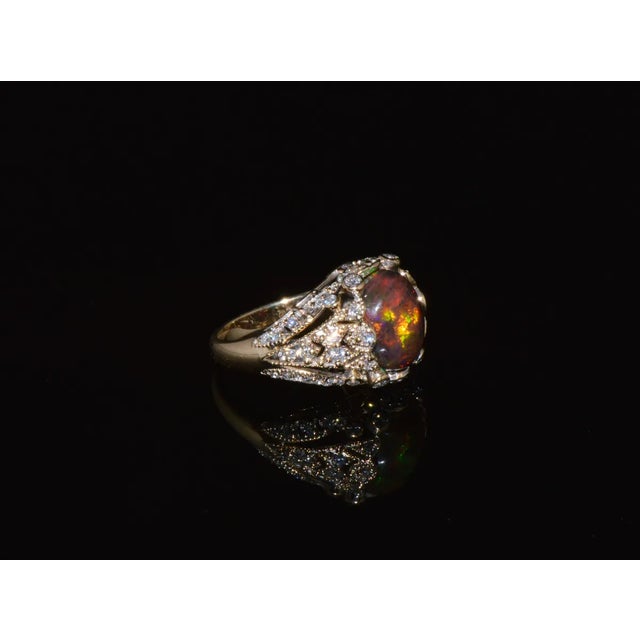 Red Certified Natural 2.75Cts VS F Diamond Black Opal 18K Solid Gold Bombay Dome Ring, size 6.5 For Sale - Image 8 of 12