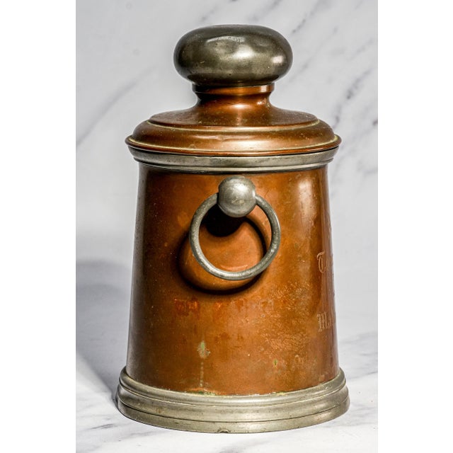1910s Nice Antique Golf Trophy Copper Metal Humidor Lidded Jar Canister Sports Home Decor For Sale - Image 5 of 12