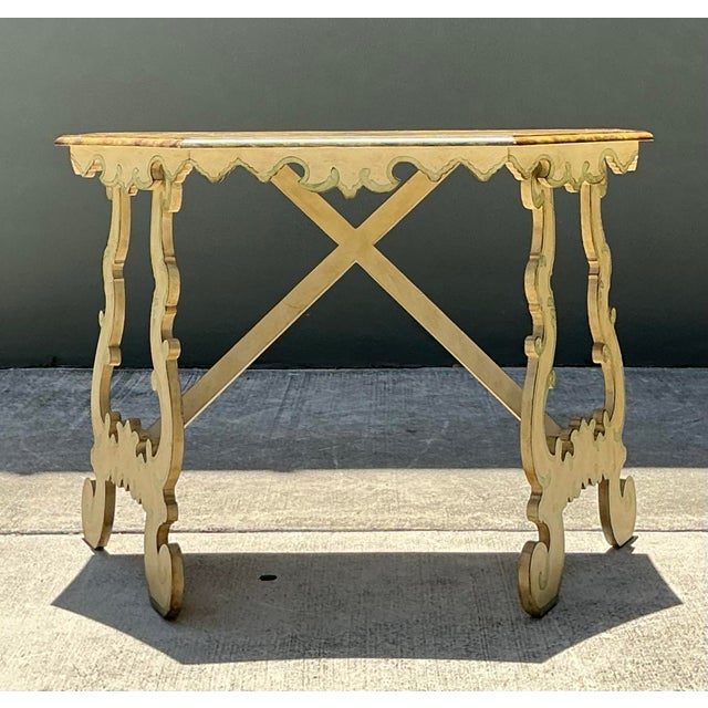 Light Yellow Vintage Chelsea House Hand Painted Console Table For Sale - Image 8 of 12