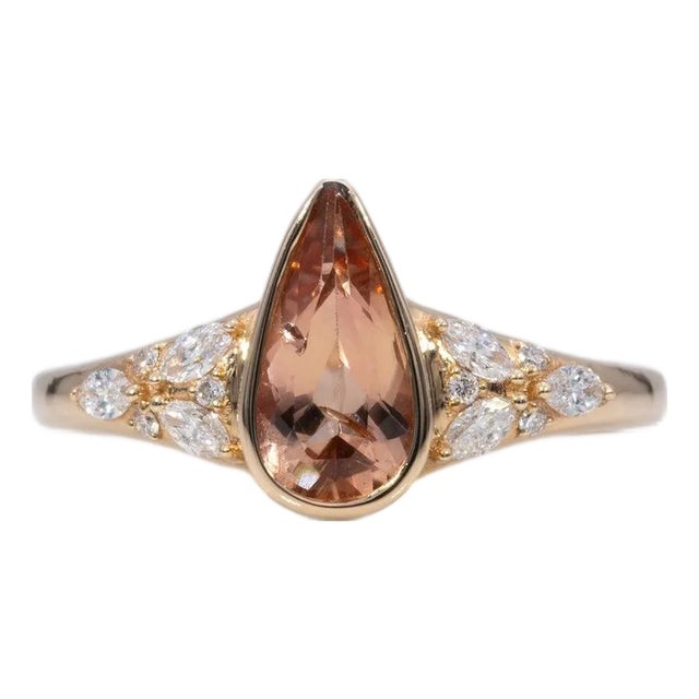 1.1Ct Imperial Topaz Ring With Natural Diamond Accents: Solid 14k Gold, 10x5mm, Size 6.75 For Sale