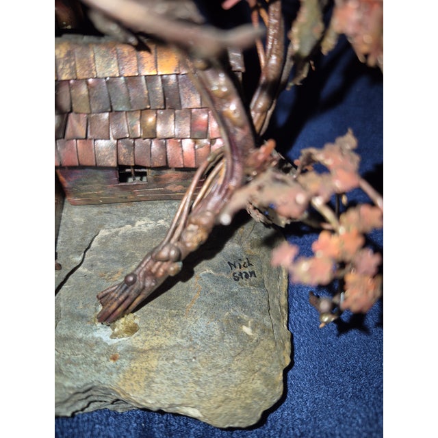 Cabin Vintage Mid-Century Brutalist Torch-Cut Copper Cabin & Tree Sculpture by Nick Stan For Sale - Image 3 of 10