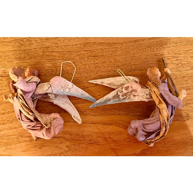 Metal Vintage Italian Cartapesta Paper Mache Angels With Instruments, Set of 2 For Sale - Image 7 of 9
