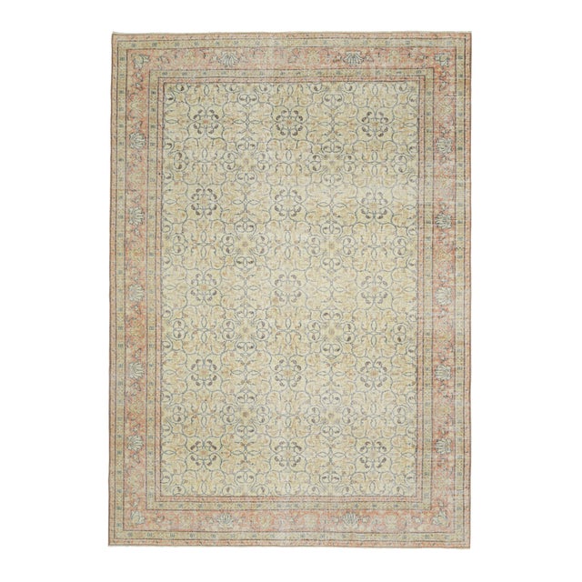 1970s Vintage Turkish Oushak Handmade Wool Cotton Beige Area Rug For Sale - Image 12 of 12